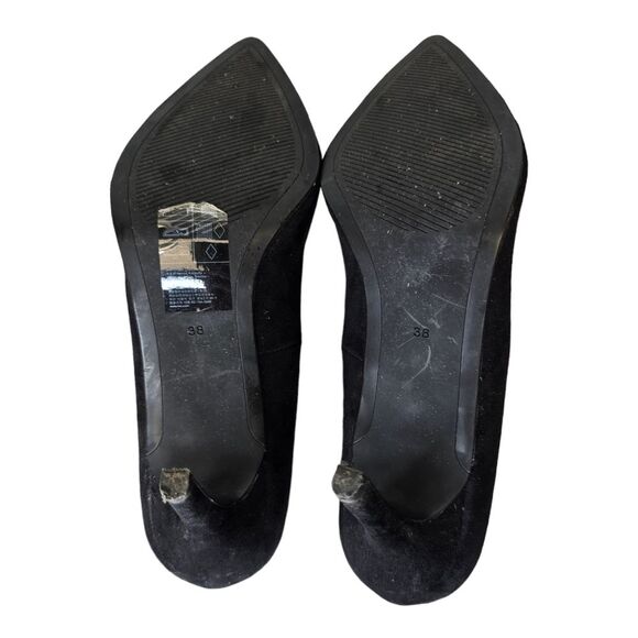 H&M Women's Black Faux Suede Leather Pointed Toe Classic Kitten Pumps Heels 38 - Picture 6 of 16